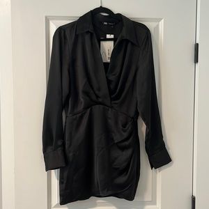 Zara black satin blazer dress size medium